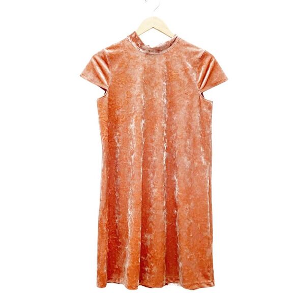 Madewell Crushed Velvet Mockneck Tie Neck Shift Dress Peach Pink Size Small - Picture 4 of 15